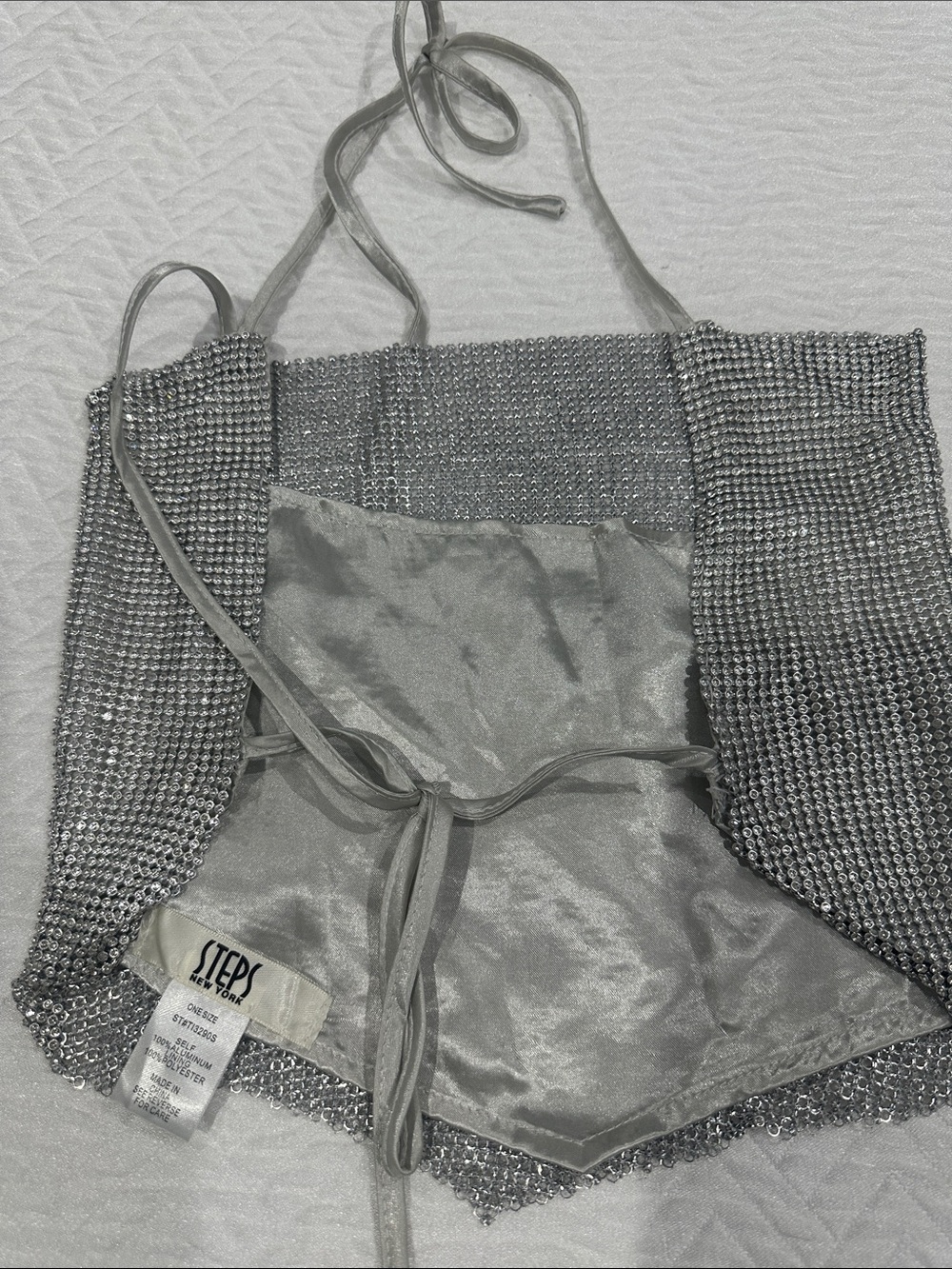 Silver Rhinestone Halter Crop Top - Picture 3 of 4